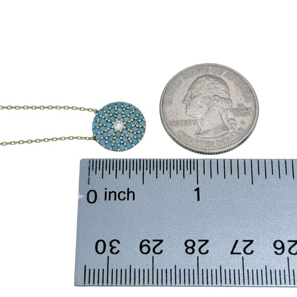 Vintage Sterling Silver Gold Tone Blue Cubic Zirconia Evil Eye Necklace 16-18" - Picture 3 of 5